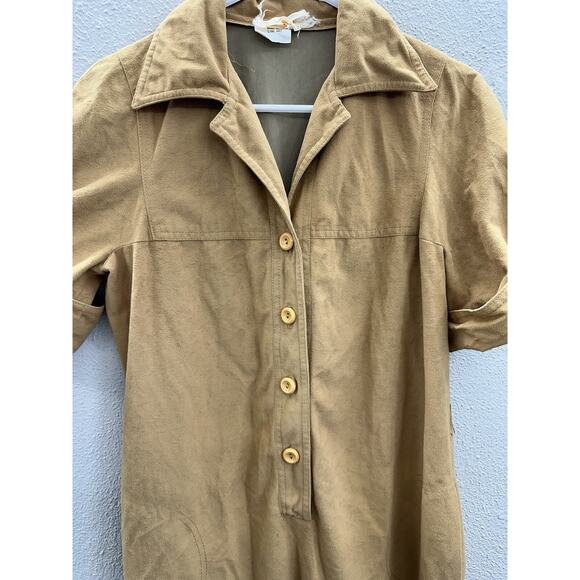 David Warren Womens Dress Size 12 Brown Suede Half Button Up Collared Vintage - Picture 3 of 15